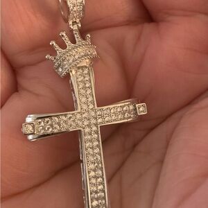 925 Sterling Silver Cross w/Crown CZ Gemstones